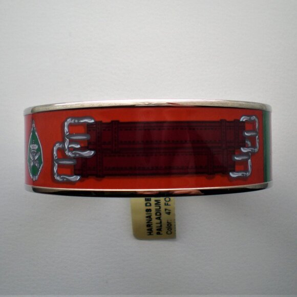 NWT Hermes Harnais Des Presidents Enamel Palladium Plated Wide Bracelet Size 70 - Picture 8 of 12